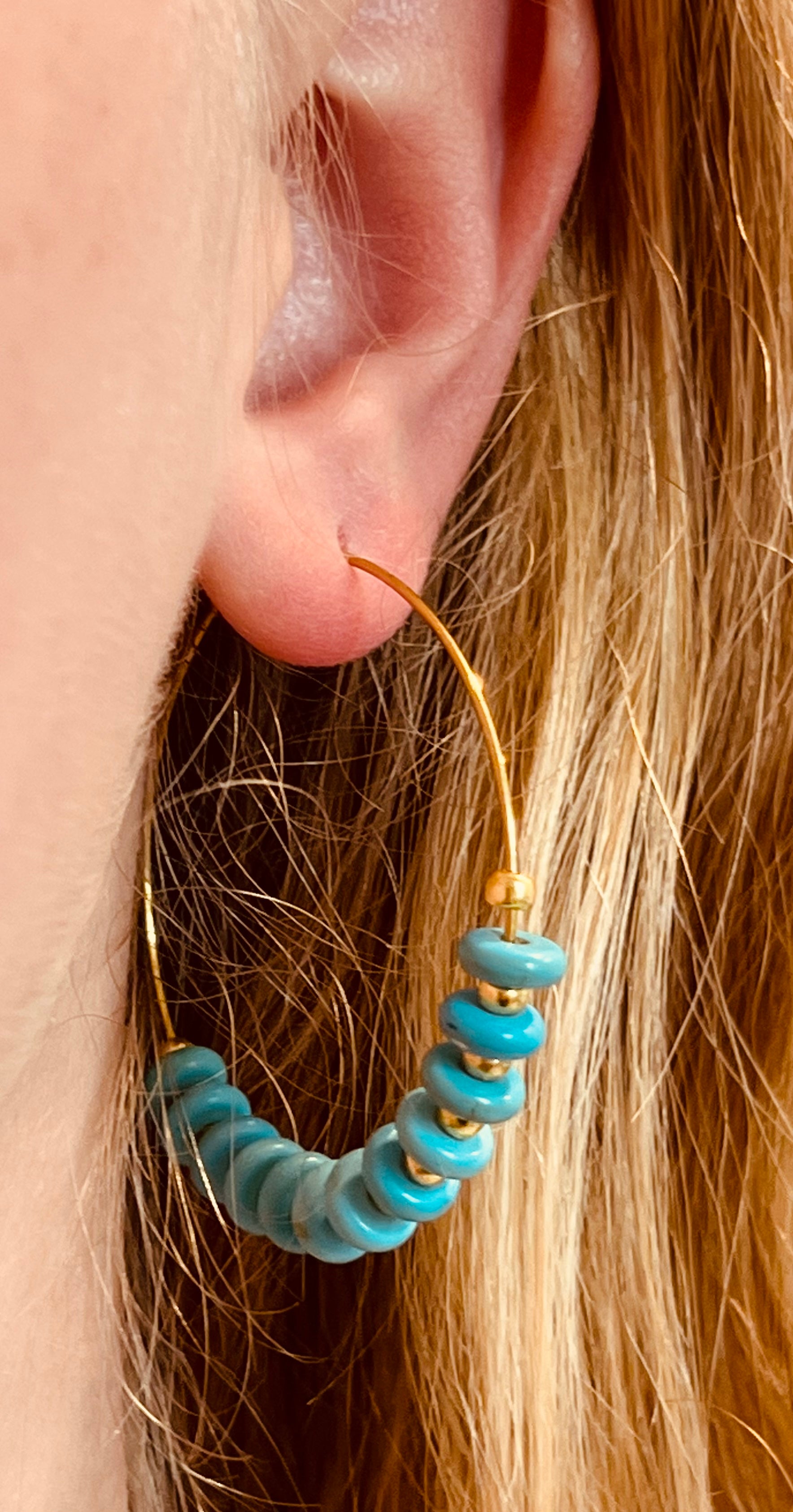 Turquoise +Gold Hoops