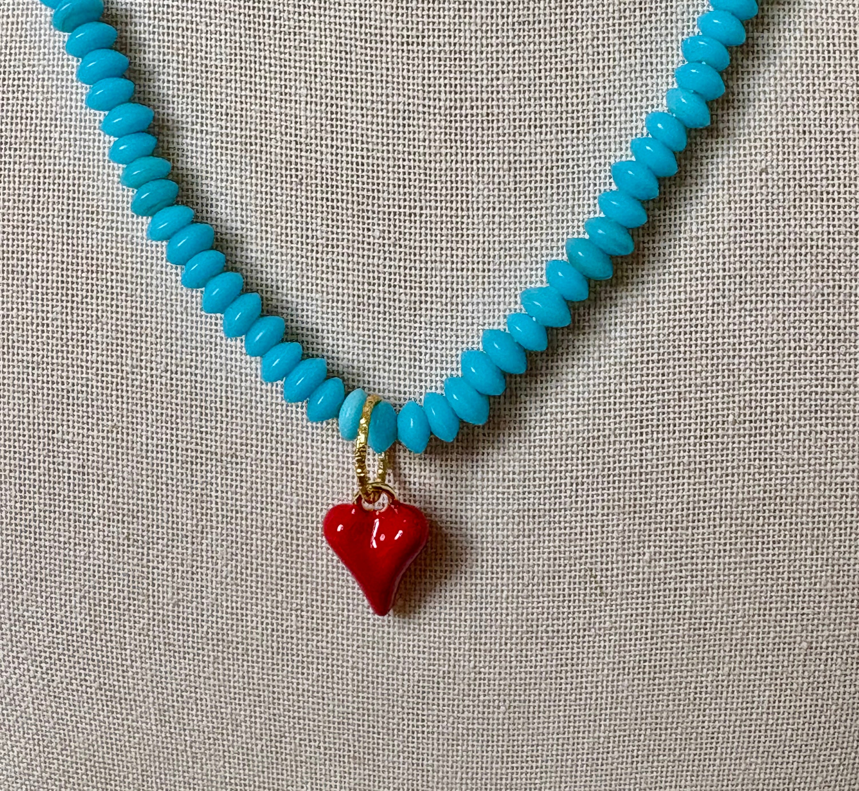 Bright blue with red enamel heart