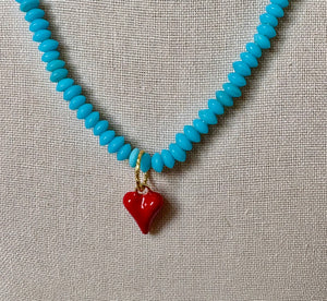 Bright blue with red enamel heart