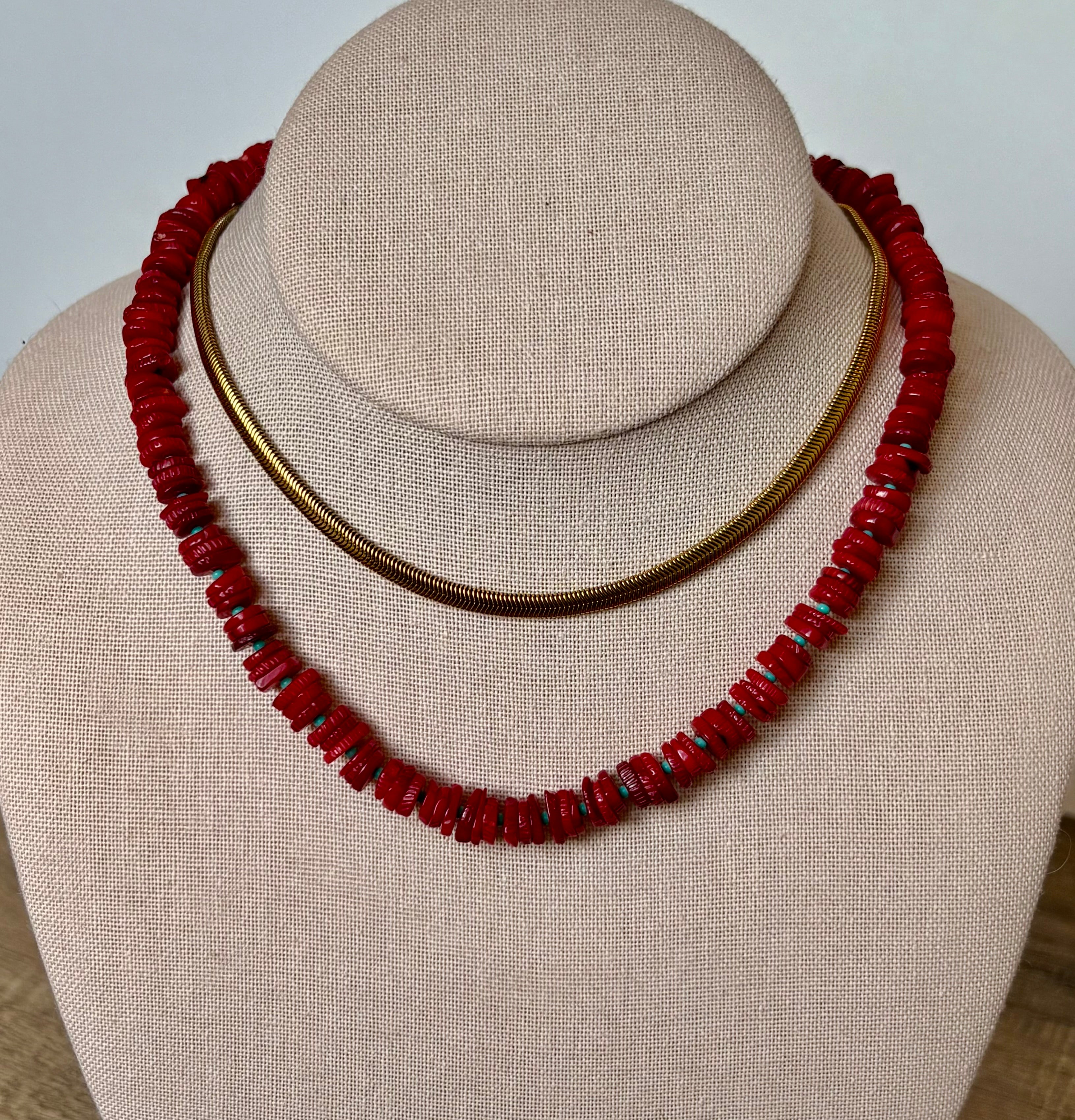Red Ceramic chips with tiny turquoise details