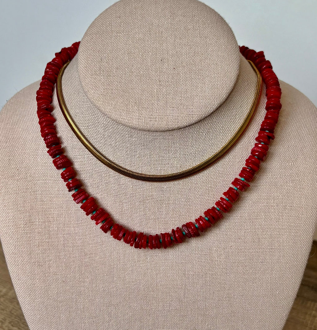 Red Ceramic chips with tiny turquoise details