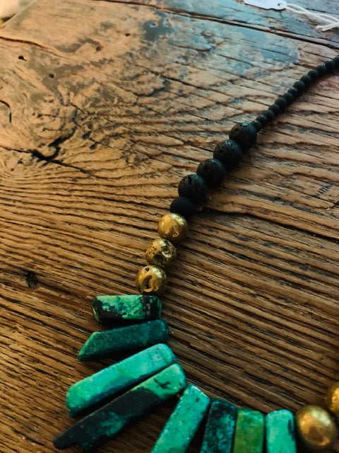 Green Turquoise on Black and Brass