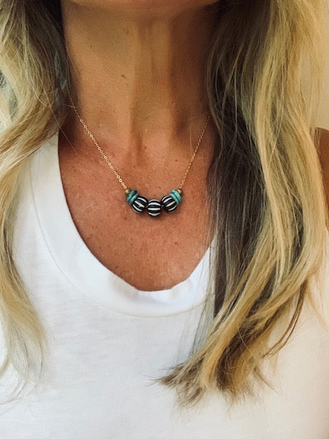 Black + White Striped + Turquoise